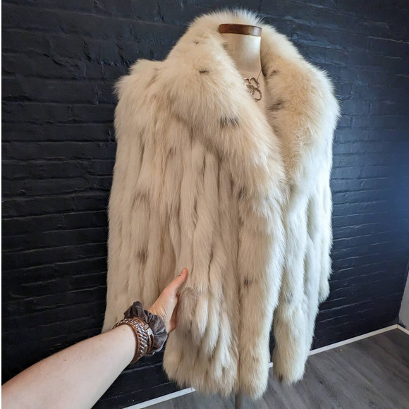 Vintage Designer Genuine Fox Fur Oversize Fluffy Dyed Spotted Furry Jacket Coat - Picture 8 of 14